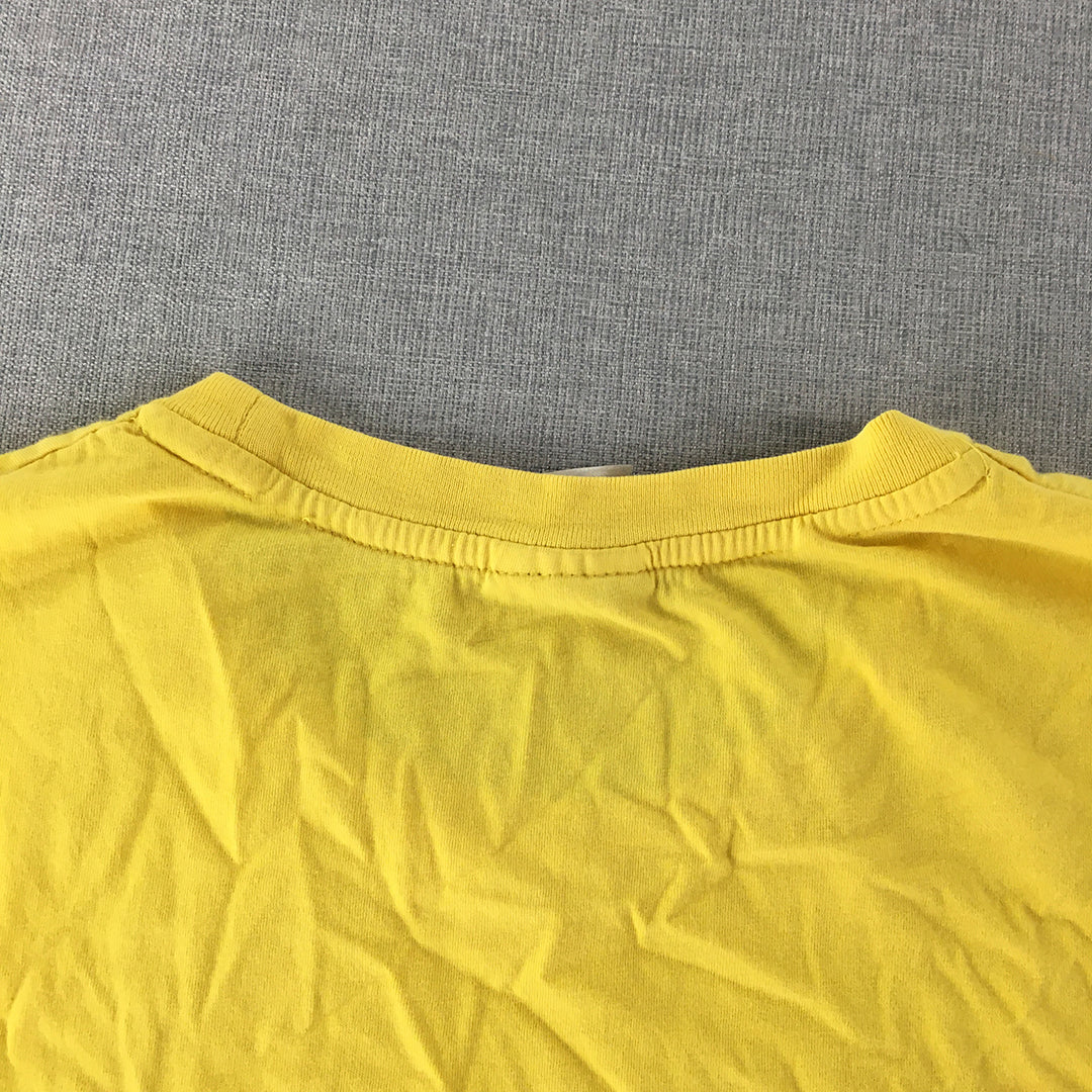 Stussy Mens T-Shirt Size L Yellow Big Embroidered Logo Short Sleeve Tee