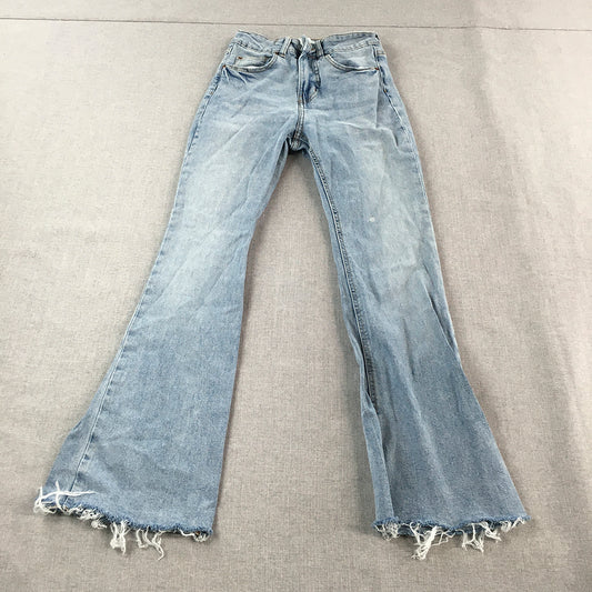 H&M Womens Flared Jeans Size 2 Blue Light Wash Raw Hem Denim