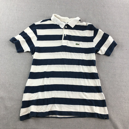 Lacoste Kids Boys Polo Shirt Youth Size L (14) Blue White Logo Striped Rugby