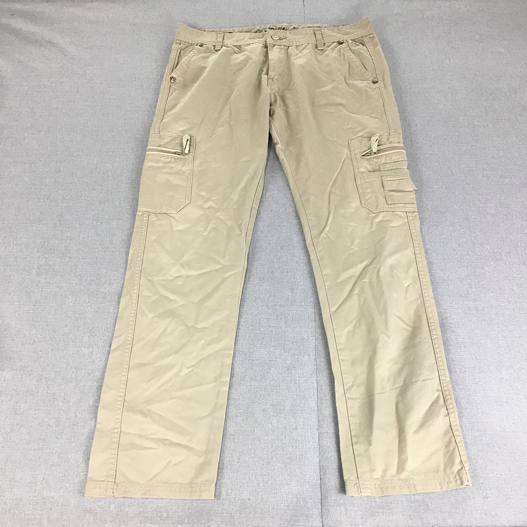 Cargo's Culture Mens Pants Size 36 Light Brown Zip Pockets Straight Leg Utility