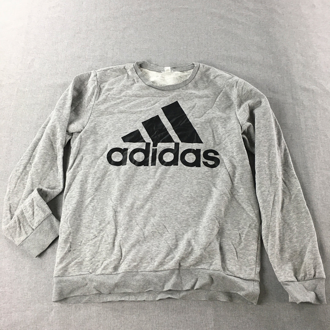 Adidas Mens Sweater Size M Grey Big Logo Crew Neck Pullover Jumper