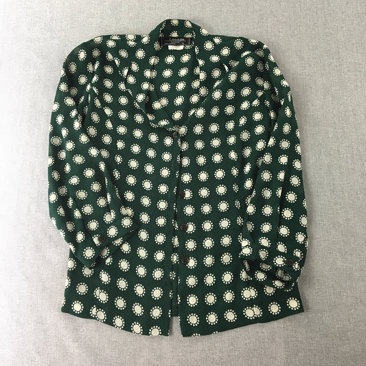 Vintage Leesa Fashions Womens Shirt Size 10 Green Dot Button-Up Long Sleeve