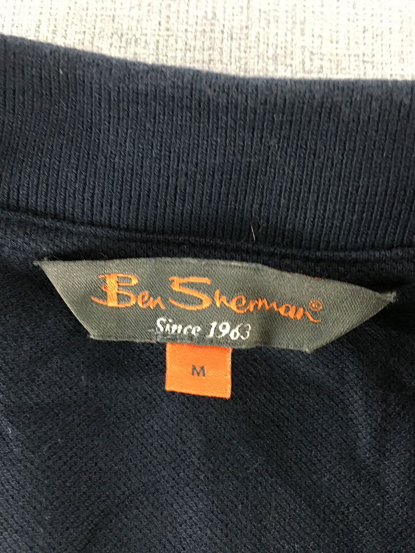 Ben Sherman Mens Polo Shirt Size M Navy Blue Logo Collared Rugby