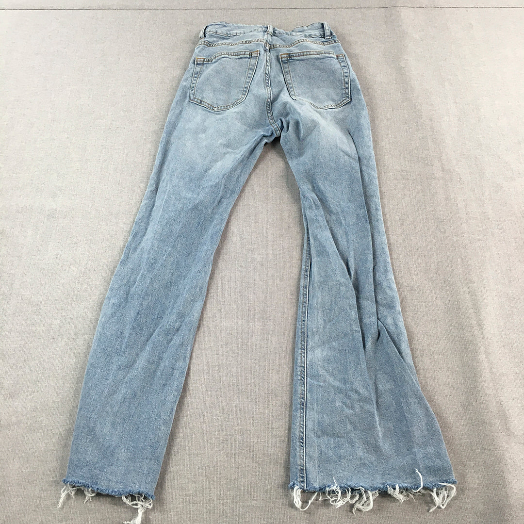 H&M Womens Flared Jeans Size 2 Blue Light Wash Raw Hem Denim