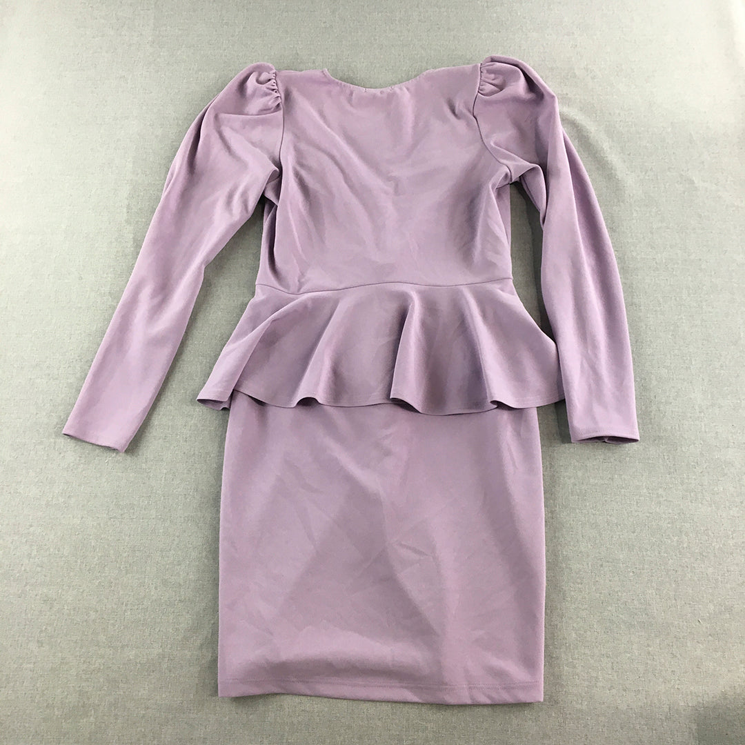 Boohoo Womens Mini Dress Size 14 Purple Long Sleeve Frilled V-Neck