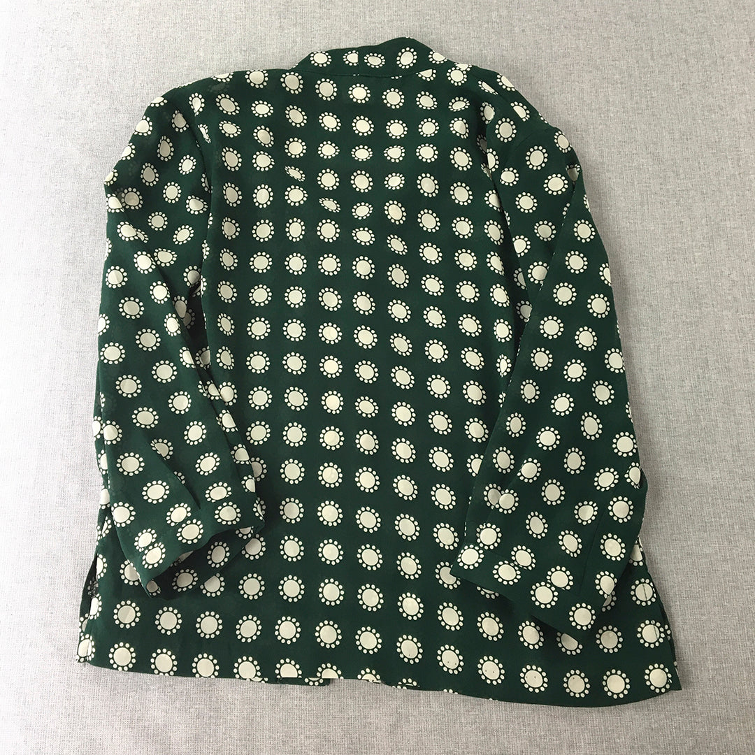 Vintage Leesa Fashions Womens Shirt Size 10 Green Dot Button-Up Long Sleeve