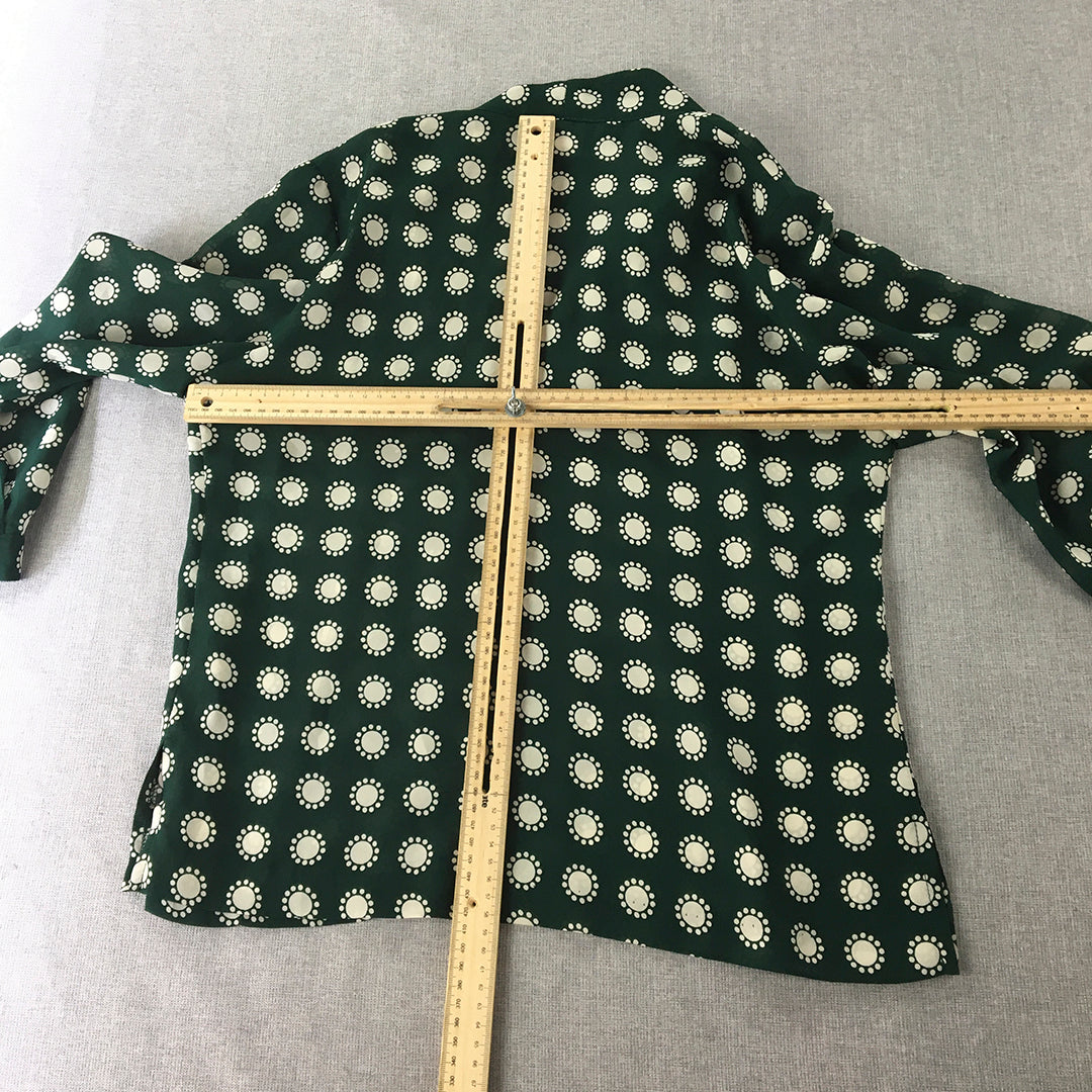 Vintage Leesa Fashions Womens Shirt Size 10 Green Dot Button-Up Long Sleeve