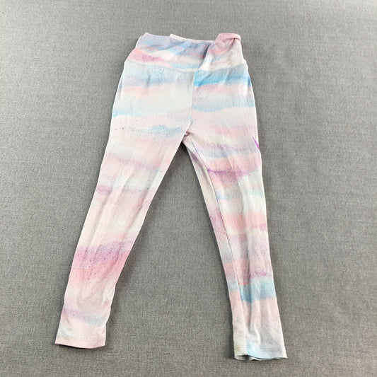 Nike Kids Girls Leggings Size 5 - 6 Years Pink White Logo Activewear Pants