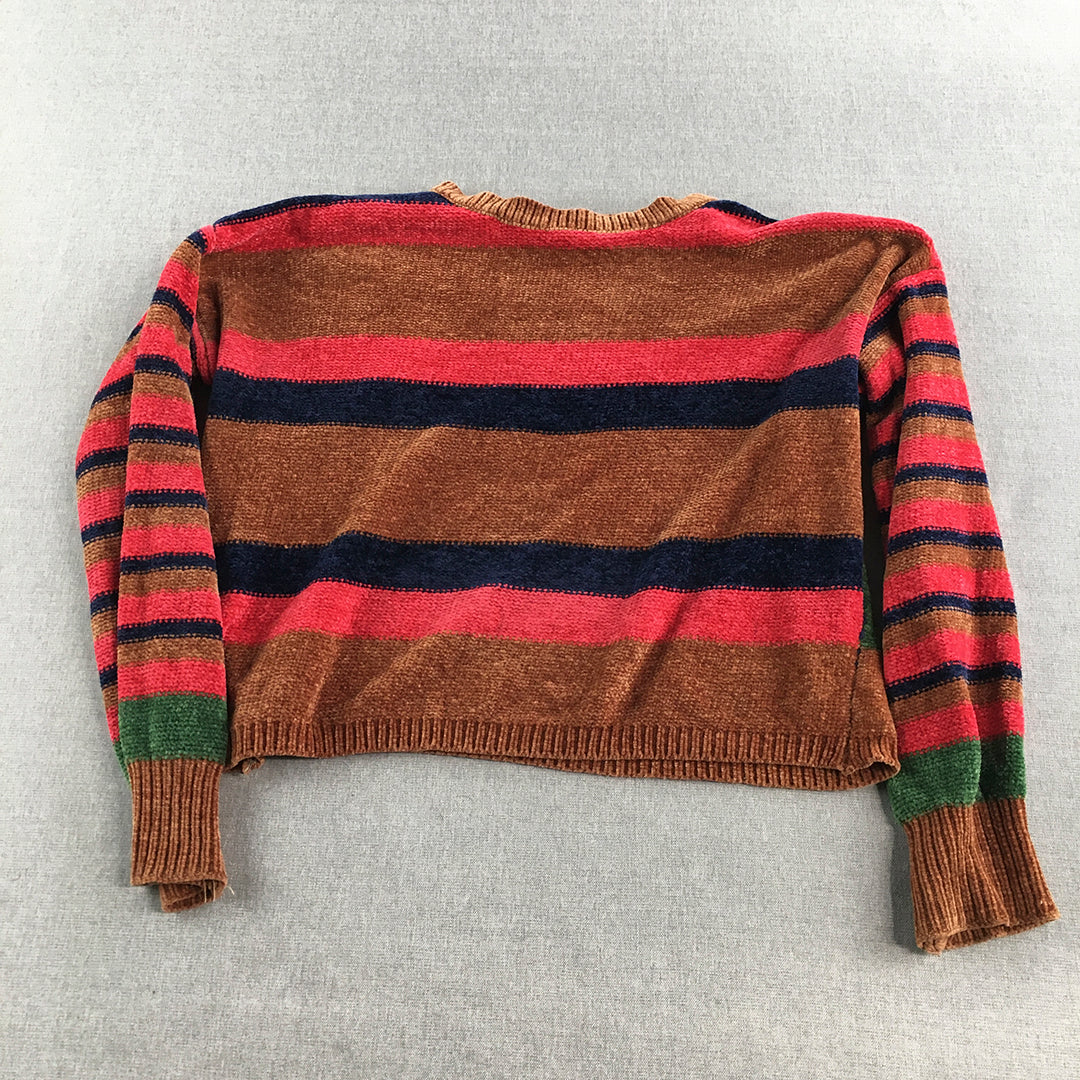 Oscar St Womens Wool Sweater Size S Brown Striped Knit Pullover Jumper