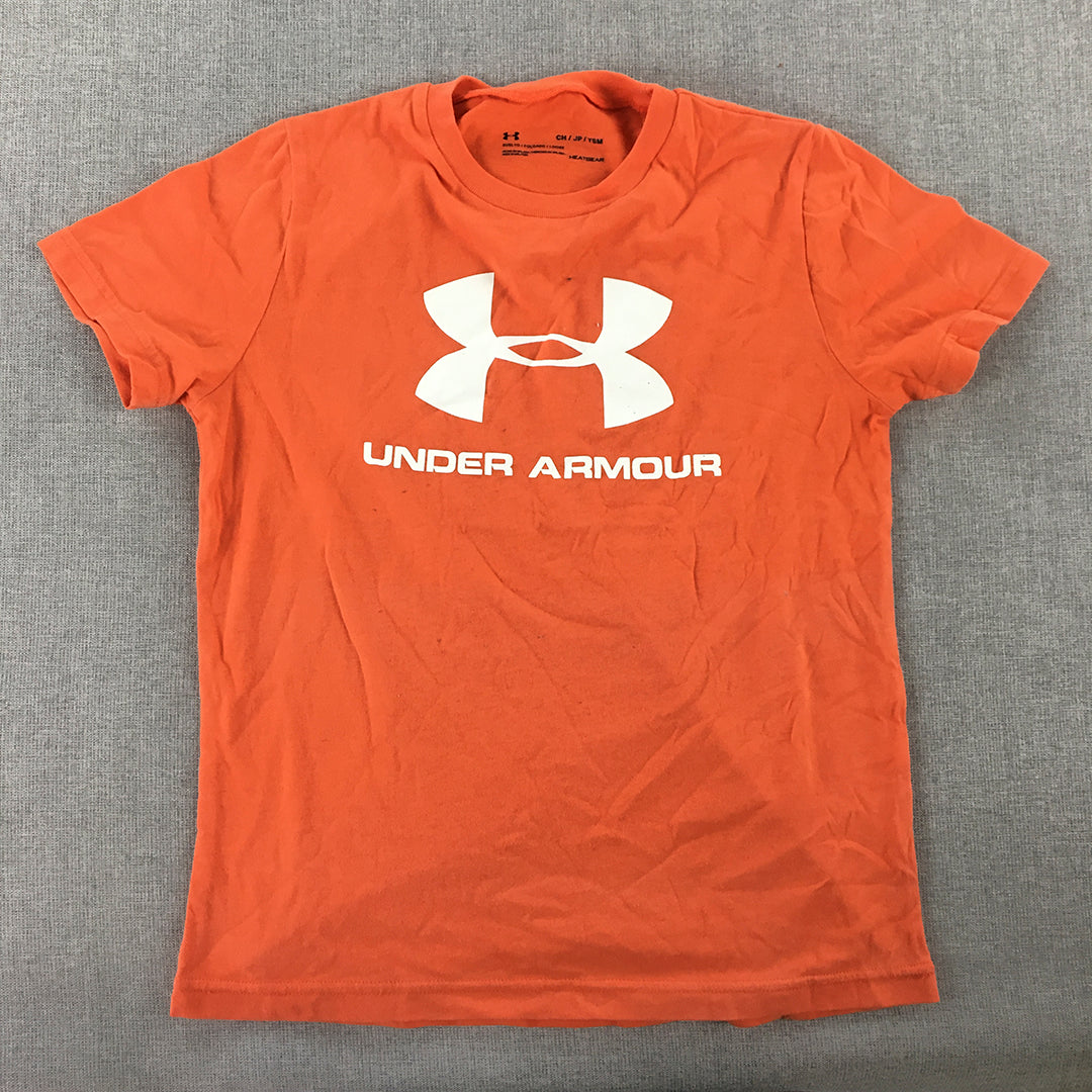 Under Armour Kids Boys T-Shirt Youth Size S Orange Short Sleeve Logo Top