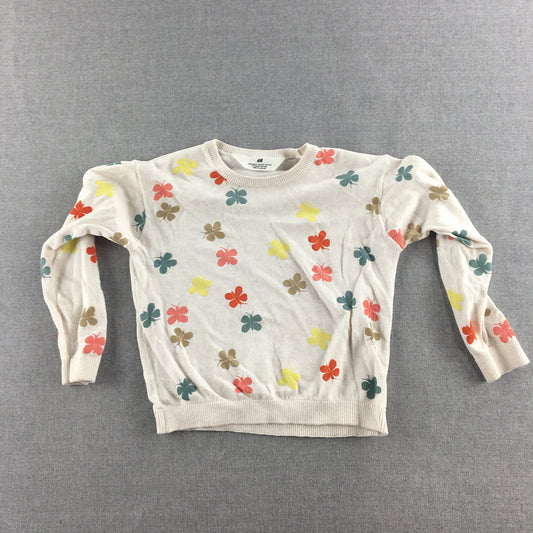 H&M Kids Girls Knit Sweater Size 5 - 6 White Butterfly Pattern Pullover Jumper