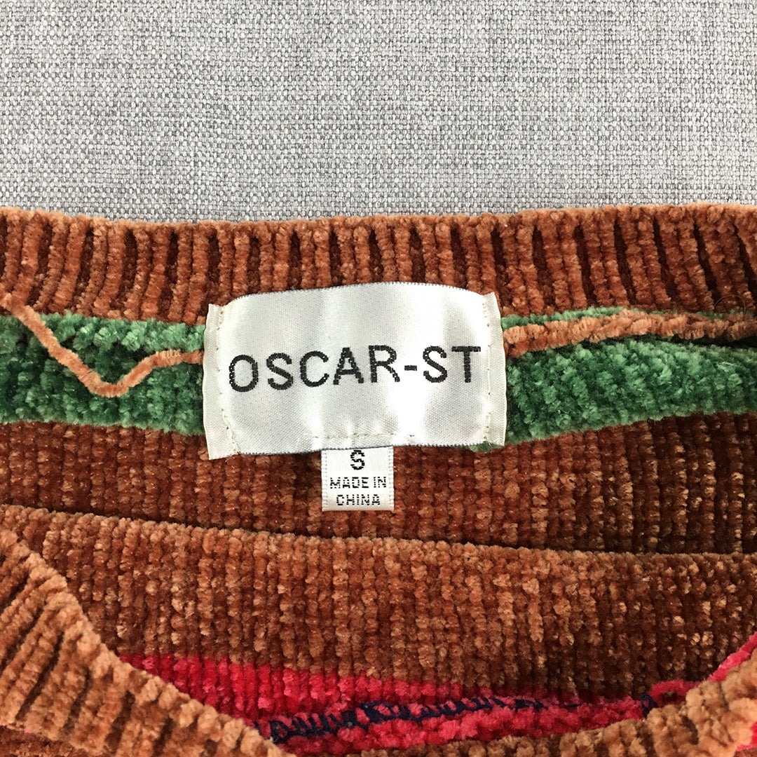 Oscar St Womens Wool Sweater Size S Brown Striped Knit Pullover Jumper