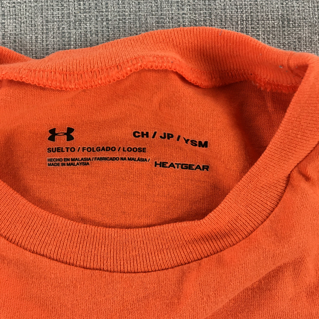 Under Armour Kids Boys T-Shirt Youth Size S Orange Short Sleeve Logo Top