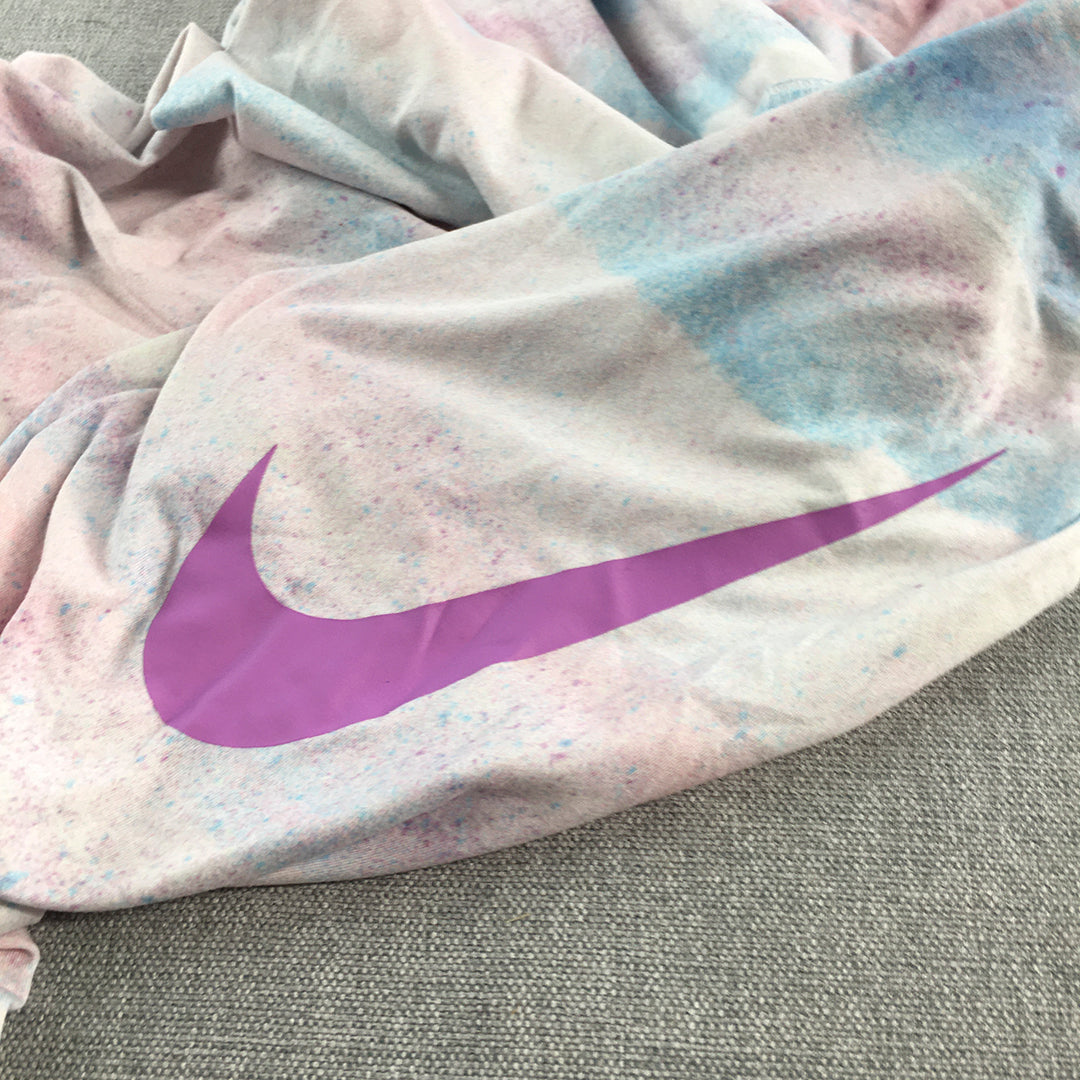 Nike Kids Girls Leggings Size 5 - 6 Years Pink White Logo Activewear Pants