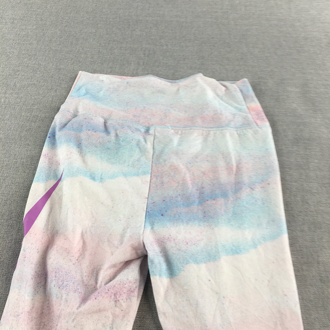 Nike Kids Girls Leggings Size 5 - 6 Years Pink White Logo Activewear Pants