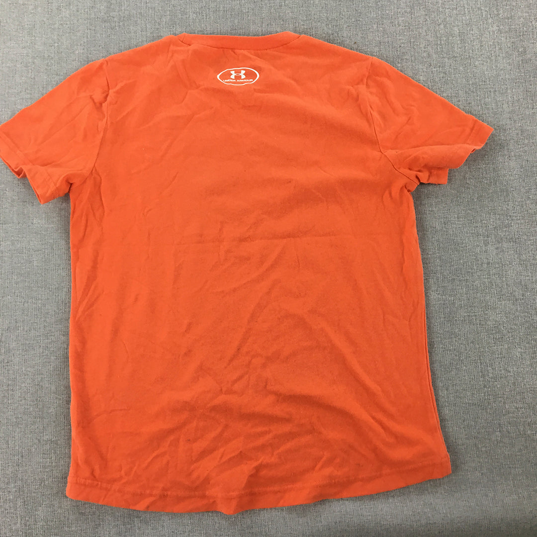 Under Armour Kids Boys T-Shirt Youth Size S Orange Short Sleeve Logo Top