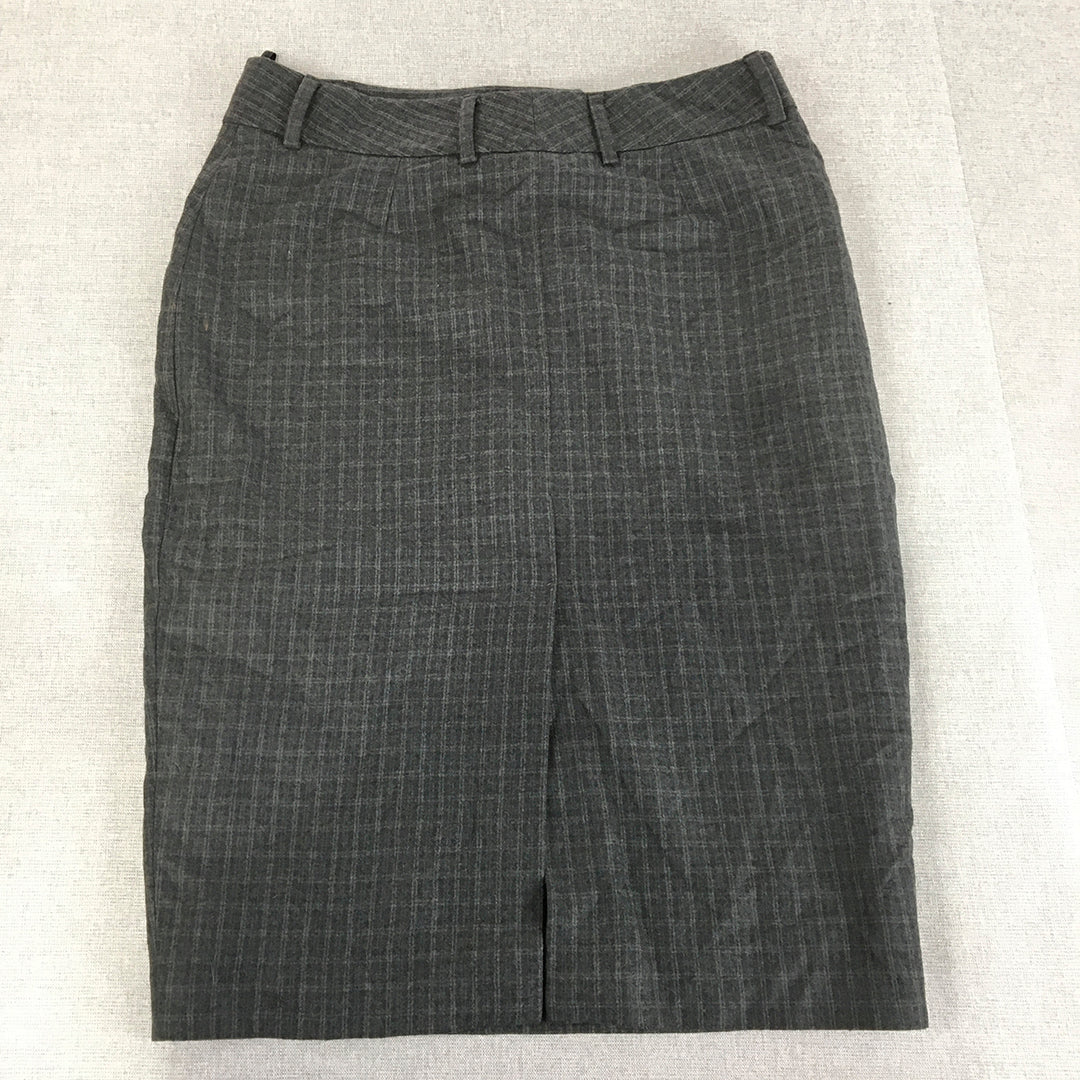 Herringbone Sydney Womens Wool Pencil Skirt Size 10 Grey Checkered Midi