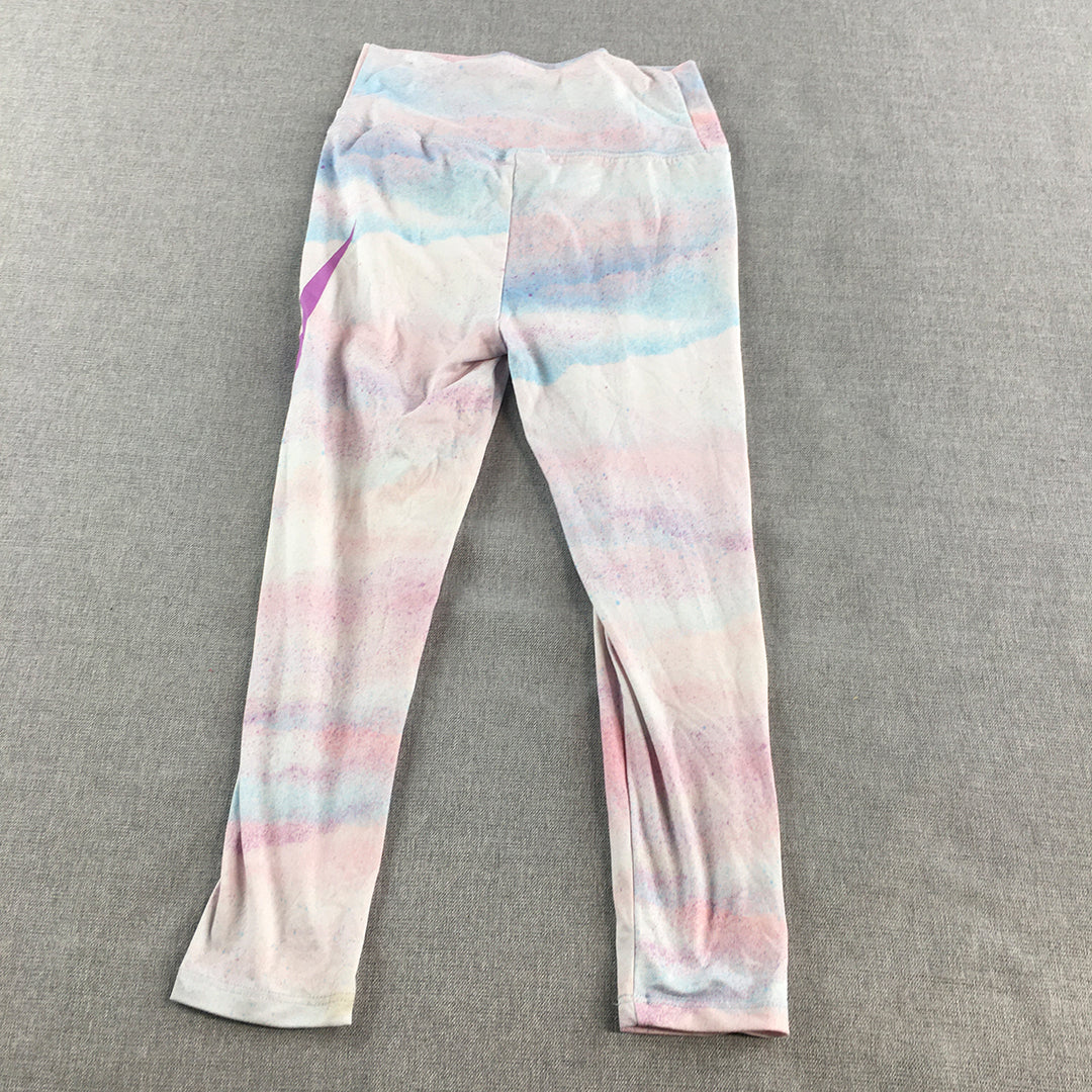 Nike Kids Girls Leggings Size 5 - 6 Years Pink White Logo Activewear Pants