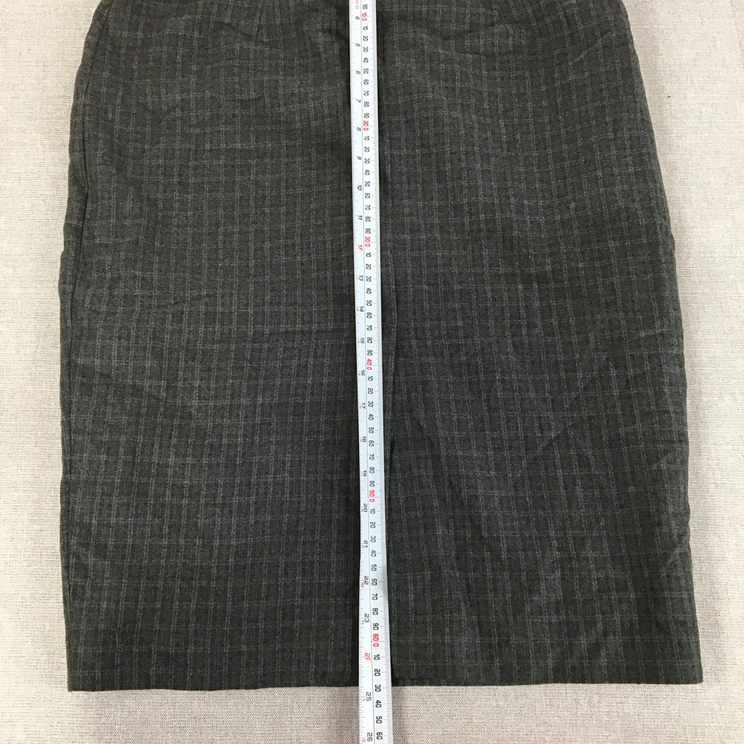 Herringbone Sydney Womens Wool Pencil Skirt Size 10 Grey Checkered Midi