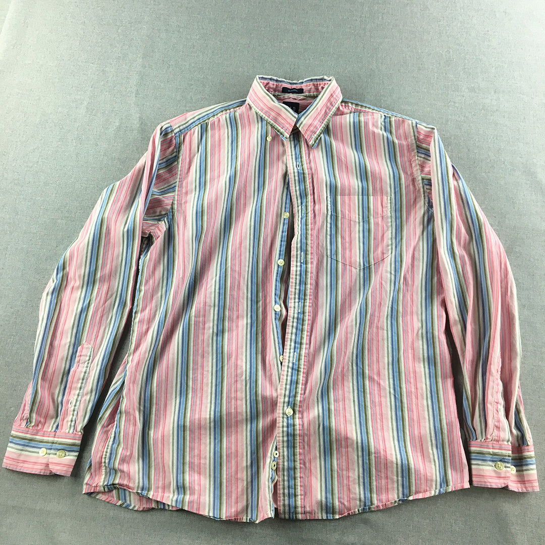 Vintage Gap Mens Shirt Size M Pink Striped Long Sleeve Button-Up Pocket