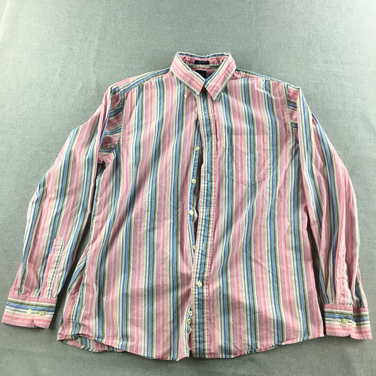 Vintage Gap Mens Shirt Size M Pink Striped Long Sleeve Button-Up Pocket