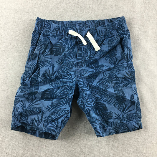 H&M Kids Boys Hawaiian Shorts Size 4 - 5 Blue Palm Drawstring Waist Pockets