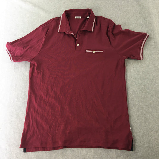 Marcs Mens Polo Shirt Size L Red Pocket Short Sleeve Collared Rugby