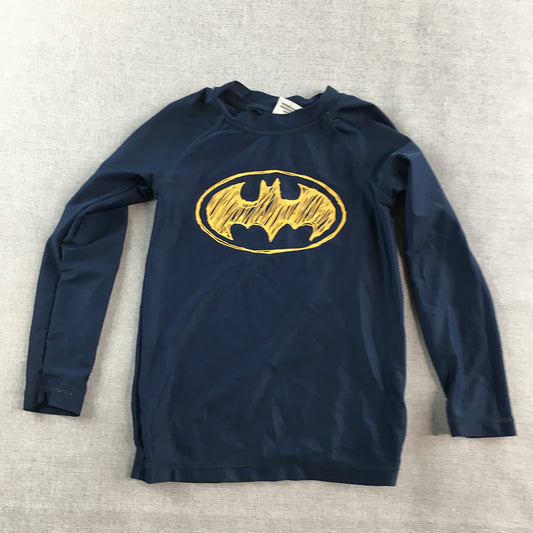 Batman Kids Boys Rash Vest Size 4 Blue DC Comics Logo Long Sleeve Surf Swim