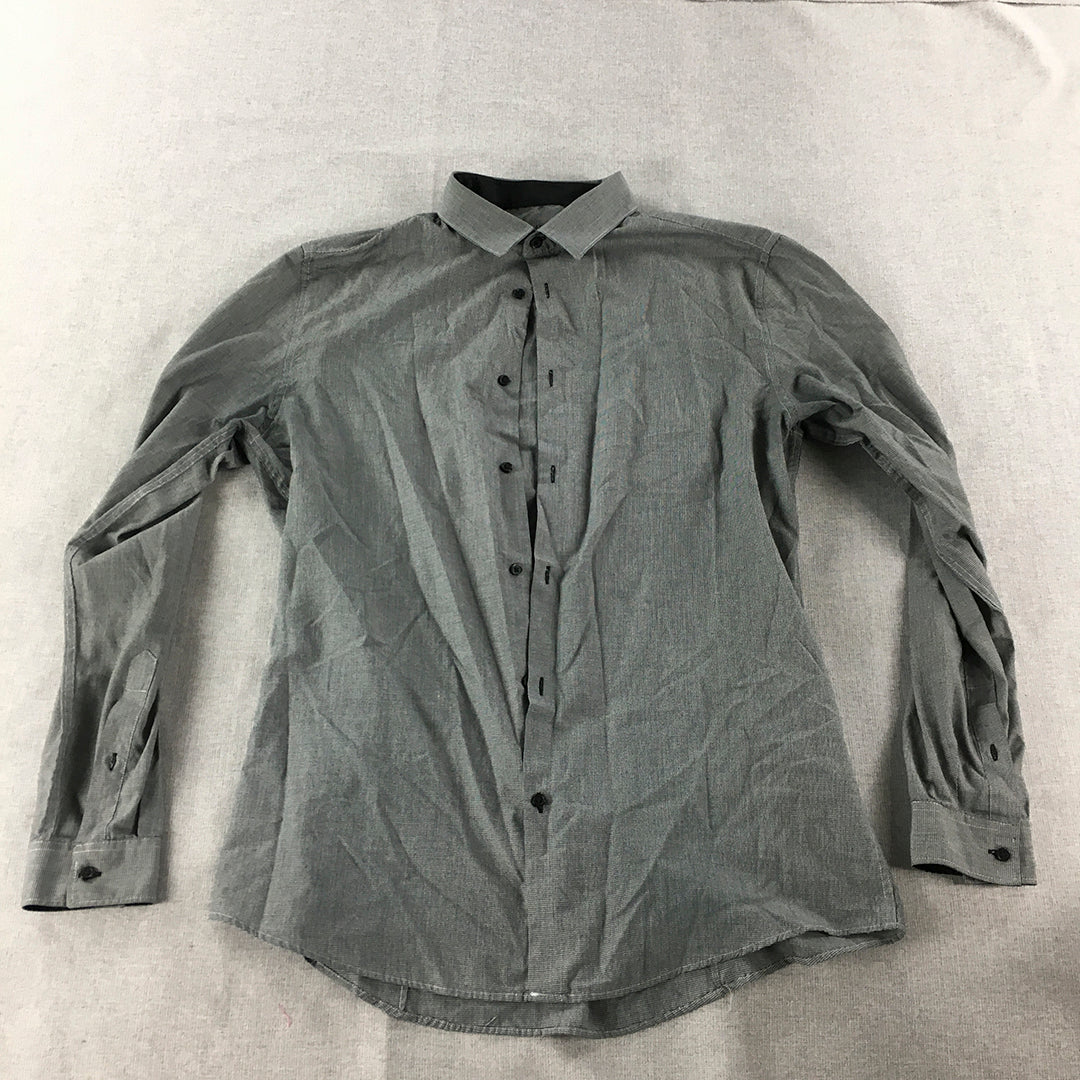 H&M Mens Shirt Size L Slim Fit Grey Long Sleeve Button-Up Collared