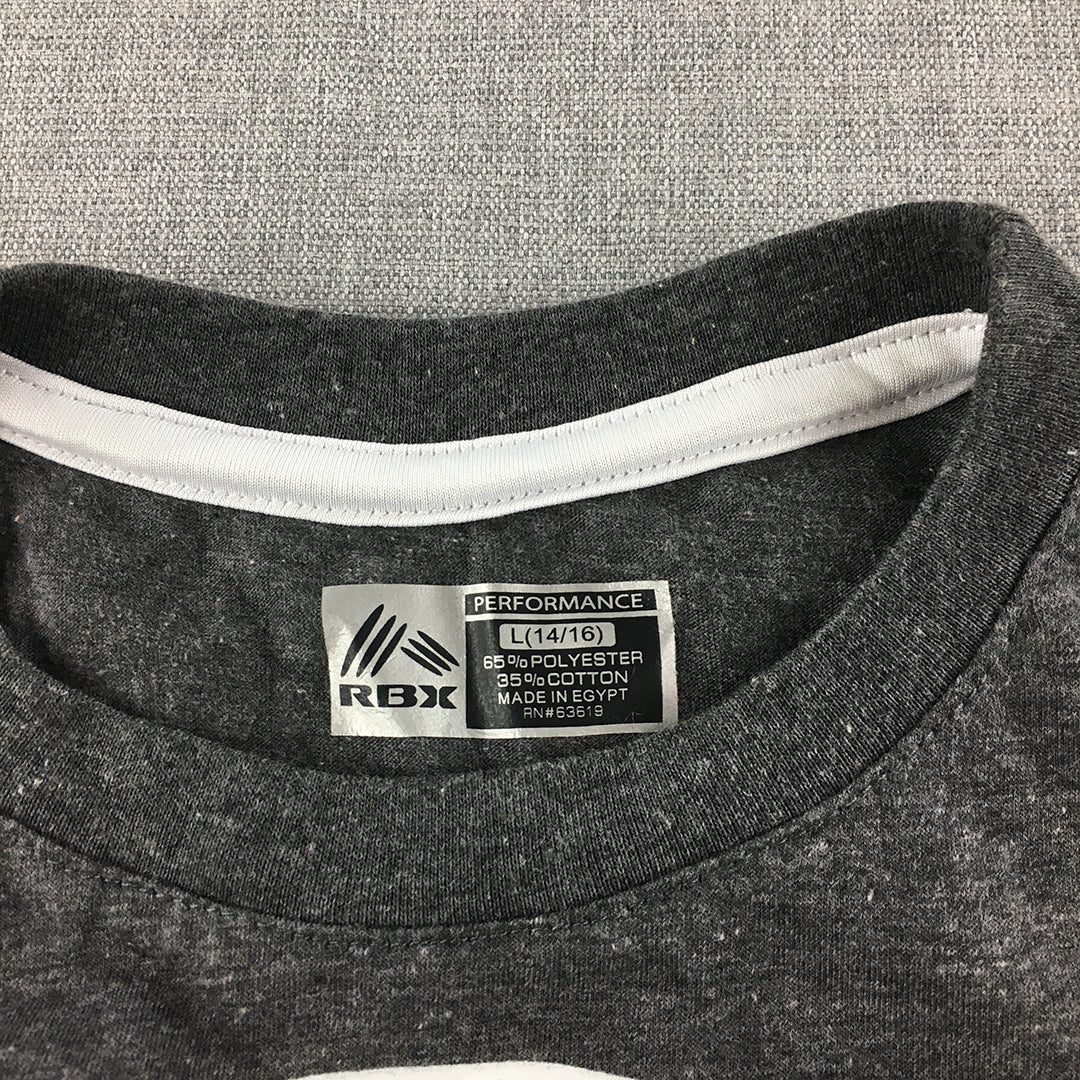 RBX Active Kids Boys T-Shirt Youth Size L (14/16) Grey Soccer Football Tee