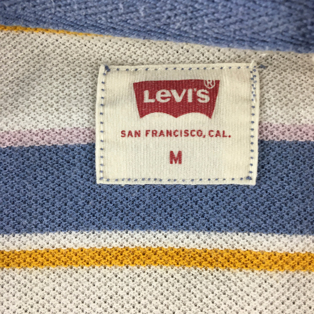 Levi's Mens Polo Shirt Size M White Blue Logo Collared Short Sleeve Rugby