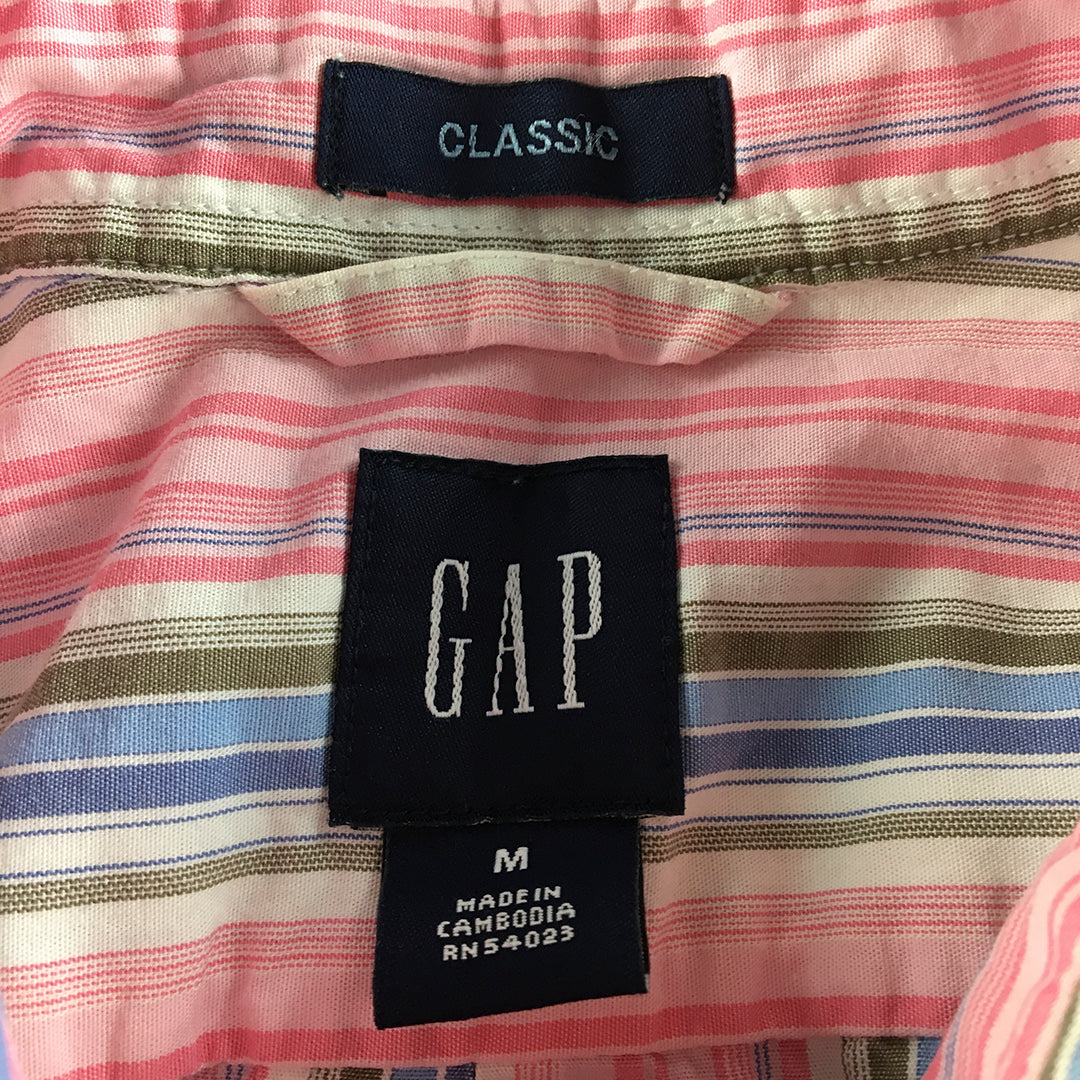 Vintage Gap Mens Shirt Size M Pink Striped Long Sleeve Button-Up Pocket