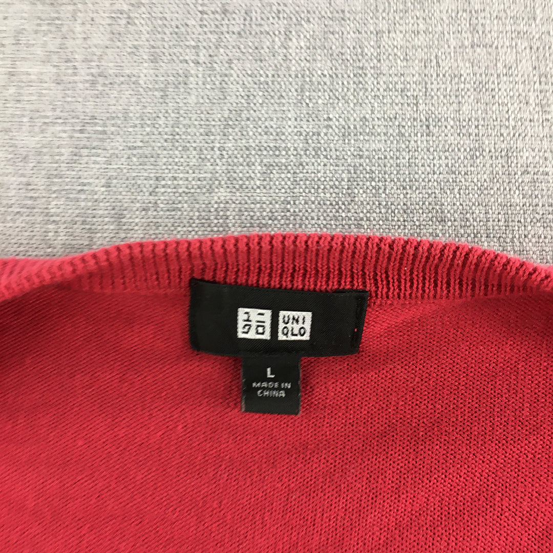 Uniqlo Womens Knit Sweater Size L Red V-Neck Pullover Jumper