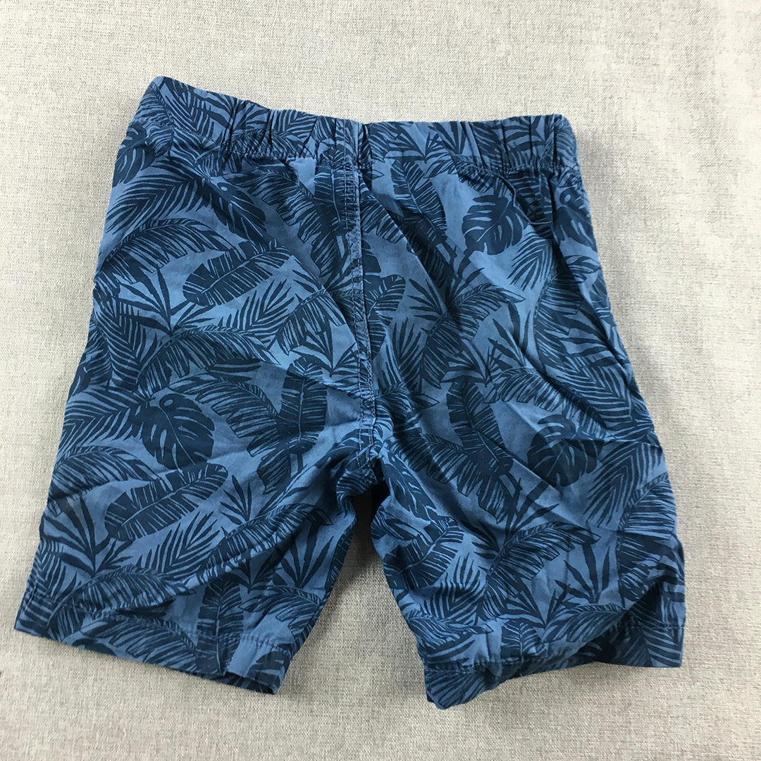 H&M Kids Boys Hawaiian Shorts Size 4 - 5 Blue Palm Drawstring Waist Pockets