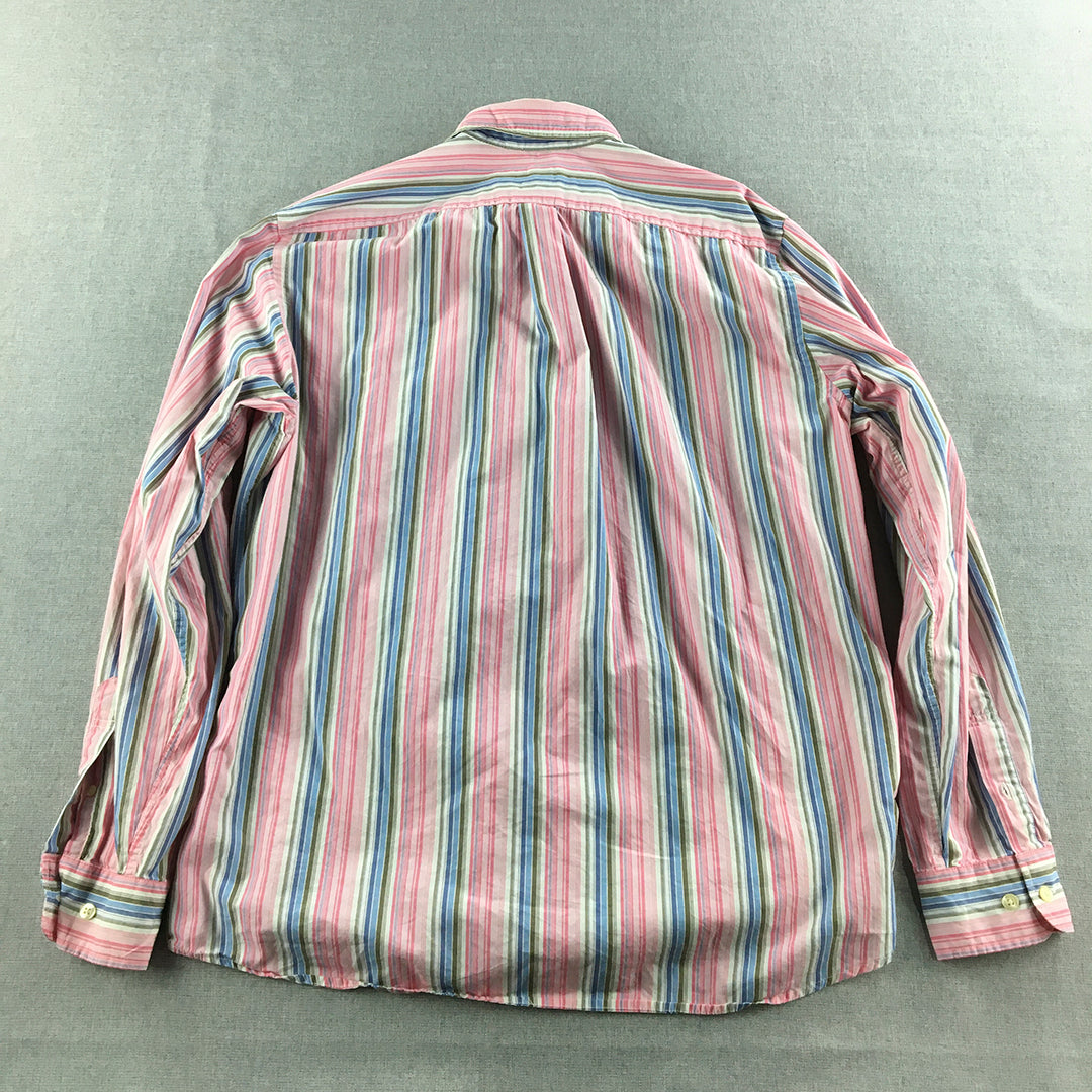 Vintage Gap Mens Shirt Size M Pink Striped Long Sleeve Button-Up Pocket