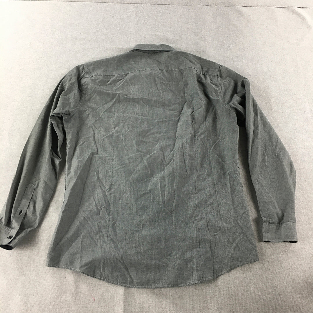 H&M Mens Shirt Size L Slim Fit Grey Long Sleeve Button-Up Collared