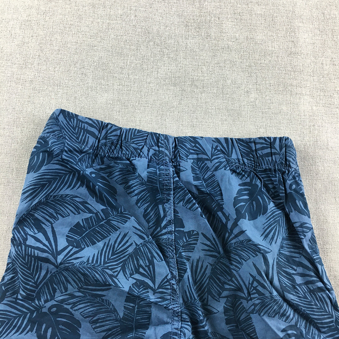 H&M Kids Boys Hawaiian Shorts Size 4 - 5 Blue Palm Drawstring Waist Pockets