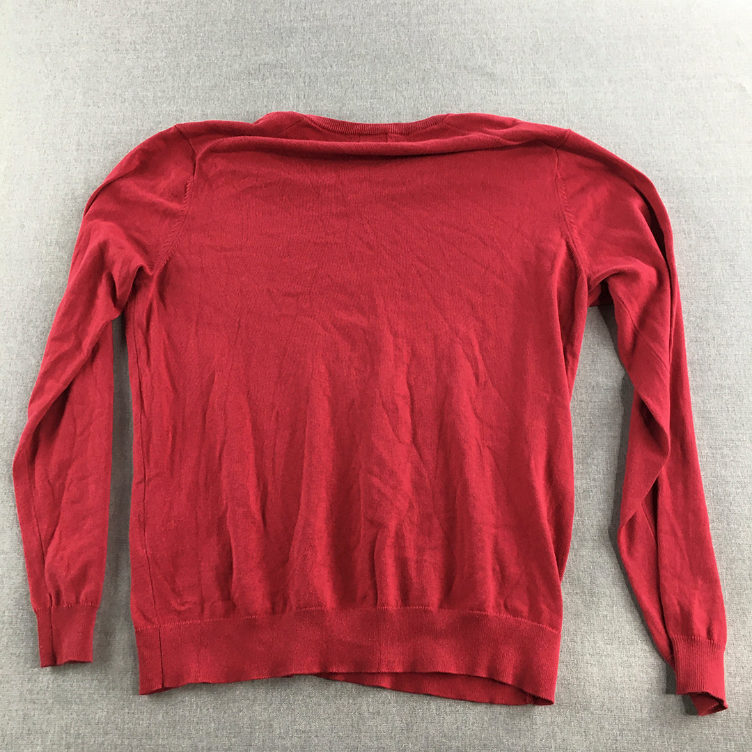 Uniqlo Womens Knit Sweater Size L Red V-Neck Pullover Jumper