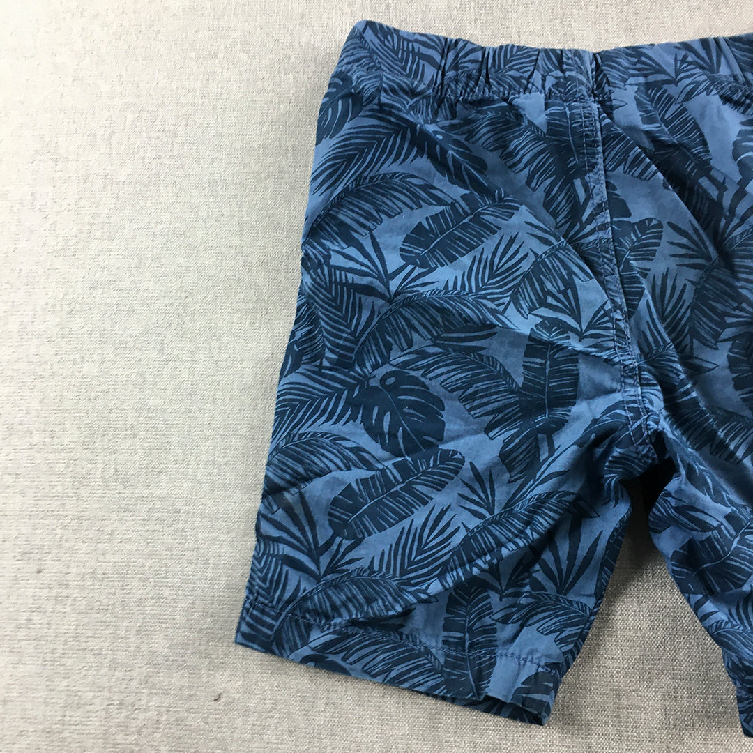 H&M Kids Boys Hawaiian Shorts Size 4 - 5 Blue Palm Drawstring Waist Pockets