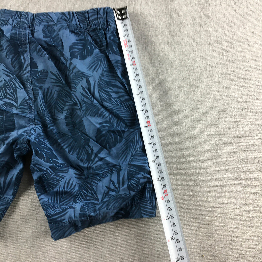 H&M Kids Boys Hawaiian Shorts Size 4 - 5 Blue Palm Drawstring Waist Pockets