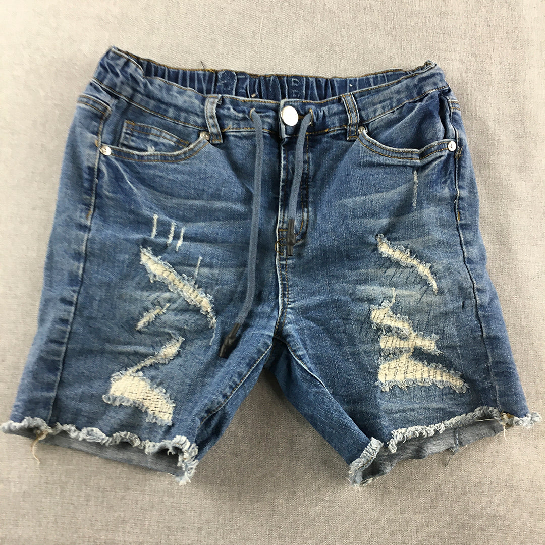 Zom-B Kids Boys Denim Shorts Size 14 Youth Blue Distressed Drawstring Pockets