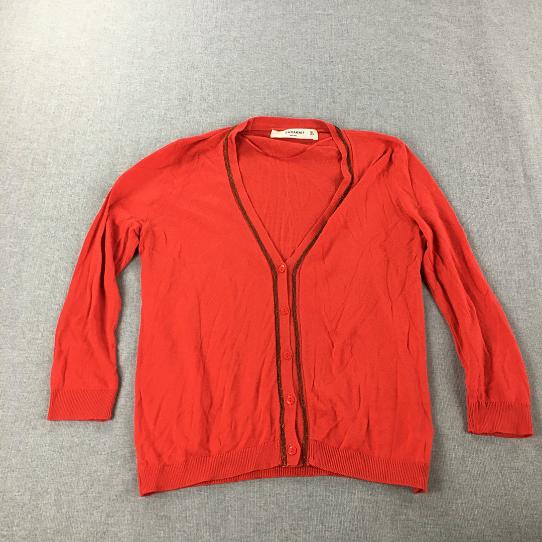 Zara Womens Cardigan Size L Red Button Up Knit