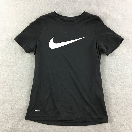 Nike Kids Boys T-Shirt Youth Size S Black Big Swoosh Logo Crew Neck Tee