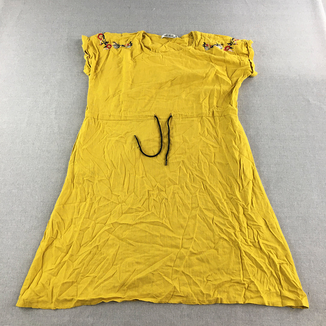 Ruby Rain Womens Linen Dress Size 10 Yellow Short Sleeve A-Line Mini