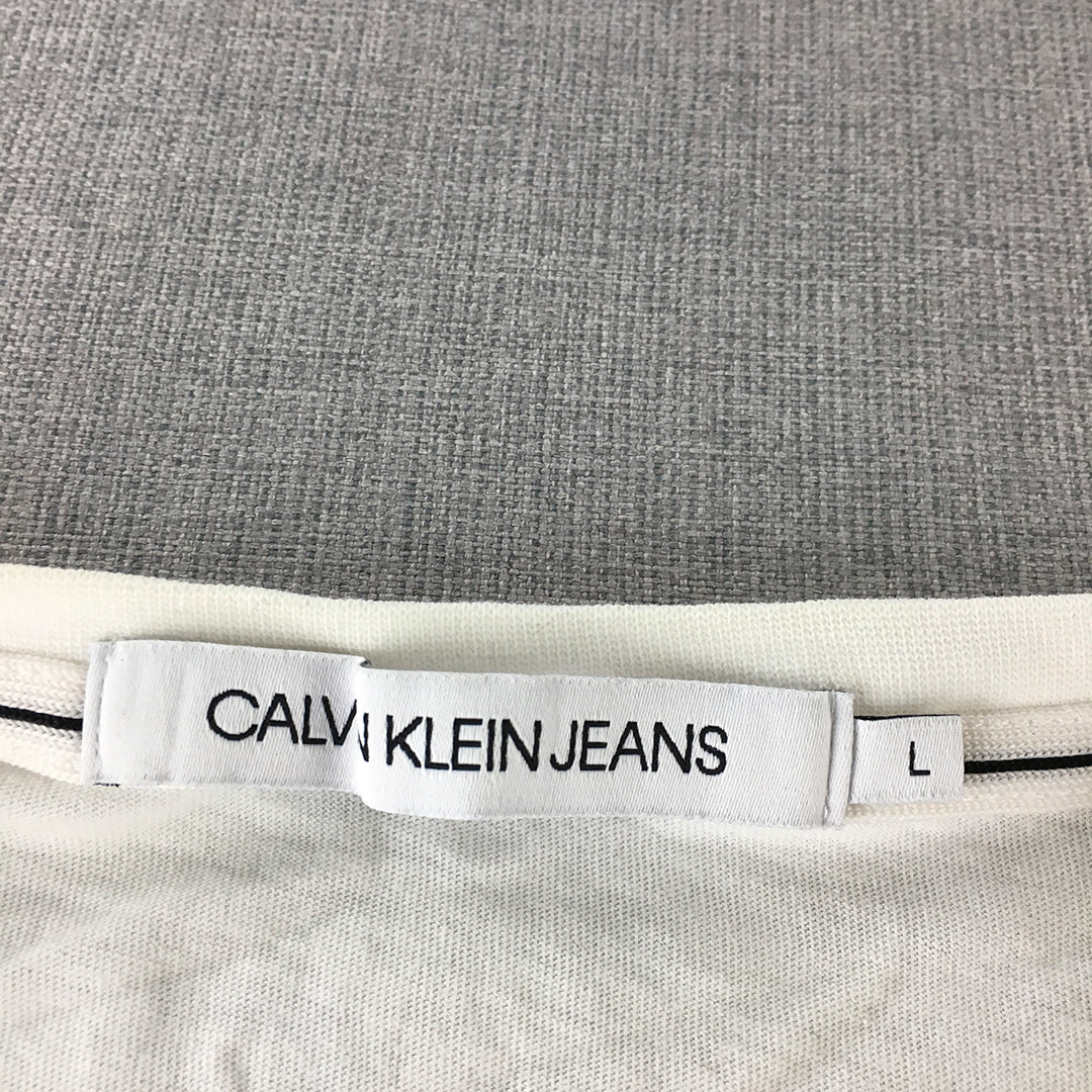 Calvin Klein Jeans Mens T-Shirt Size L White Embroidered Logo Crew Neck