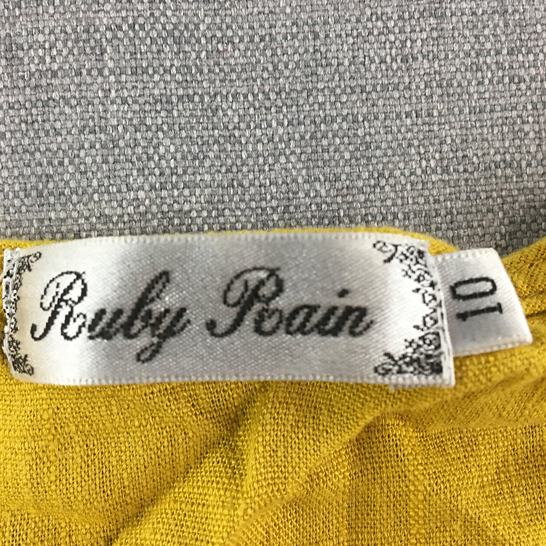 Ruby Rain Womens Linen Dress Size 10 Yellow Short Sleeve A-Line Mini