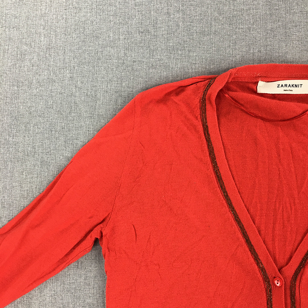 Zara Womens Cardigan Size L Red Button Up Knit