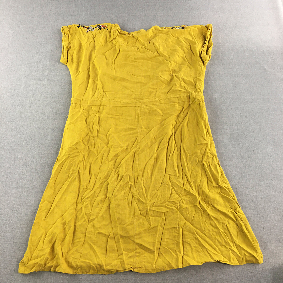 Ruby Rain Womens Linen Dress Size 10 Yellow Short Sleeve A-Line Mini