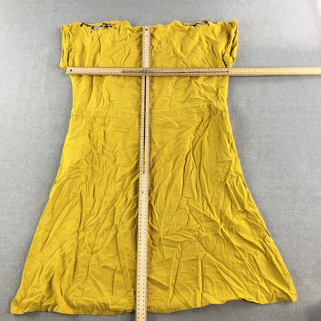 Ruby Rain Womens Linen Dress Size 10 Yellow Short Sleeve A-Line Mini