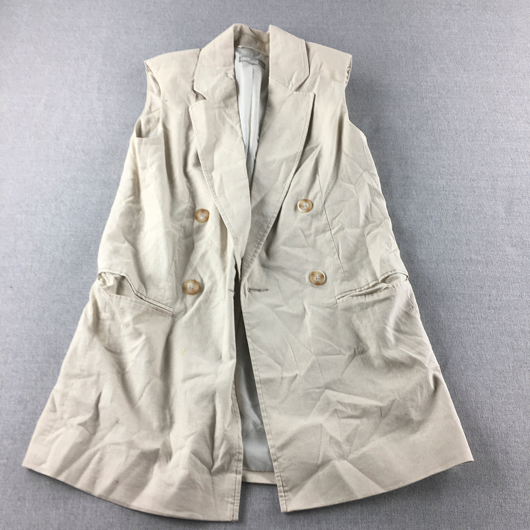 Asos Womens Linen Jacket Size 4 UK Cream Beige Button Sleeveless Coat